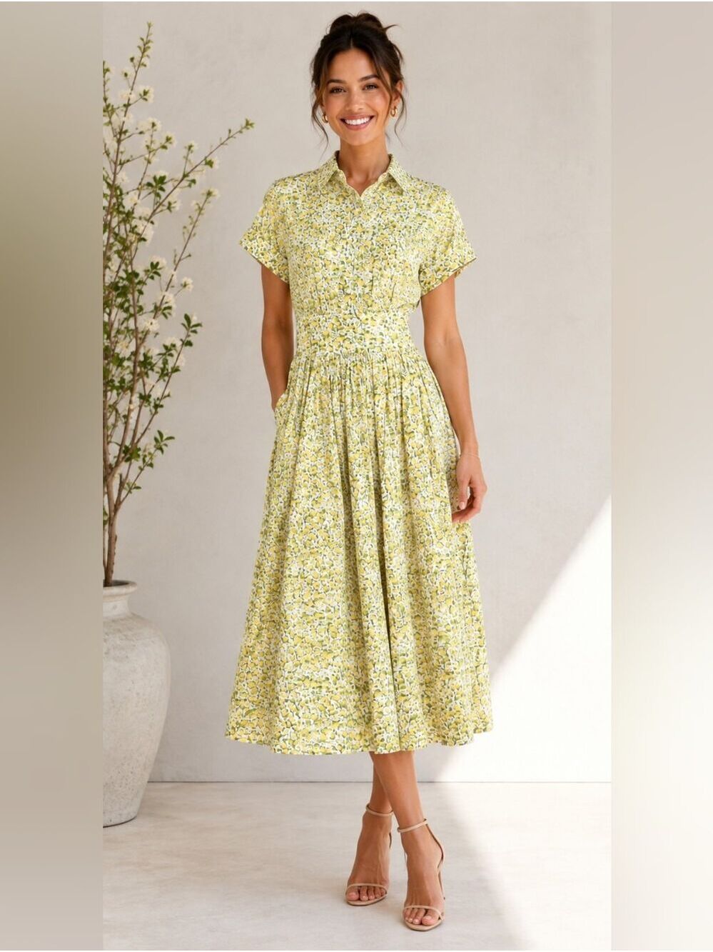 NWT J.Crew x Liberty Fabrics Fitted Waist Midi Shirtdress Eliza's Yellow BY790